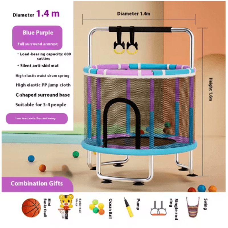 Childrens Indoor Trampoline Household Baby Bouncing Bed With Safety Band For Fun Exercise 8