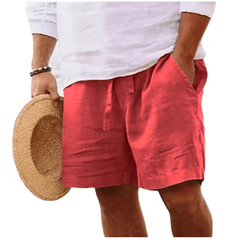 Mens Summer Linen Cotton Shorts Lightweight Breathable Gym And Beach Fitness Shorts 1
