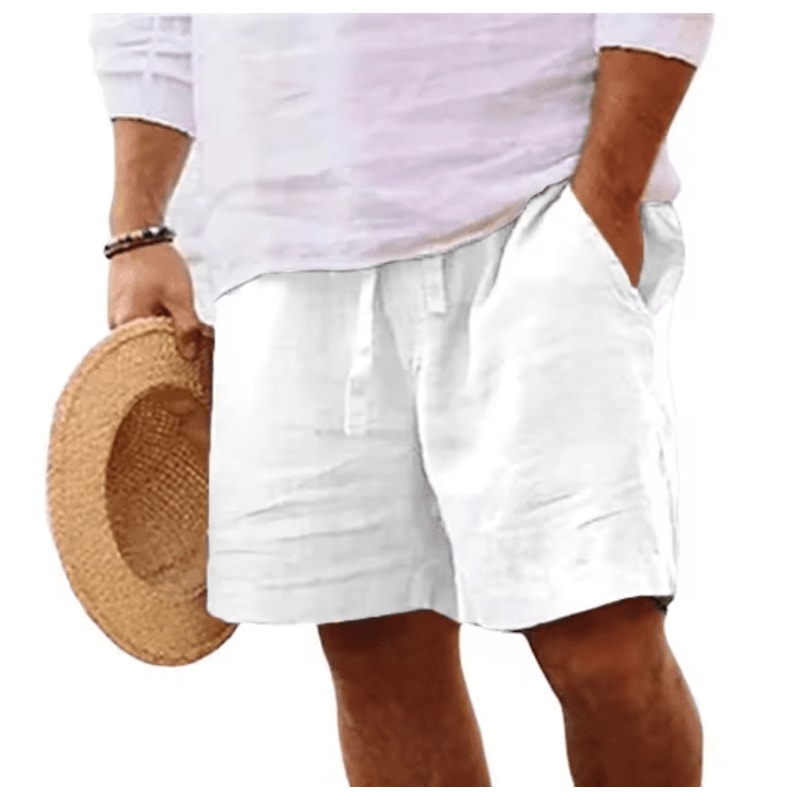 Mens Summer Linen Cotton Shorts Lightweight Breathable Gym And Beach Fitness Shorts 2