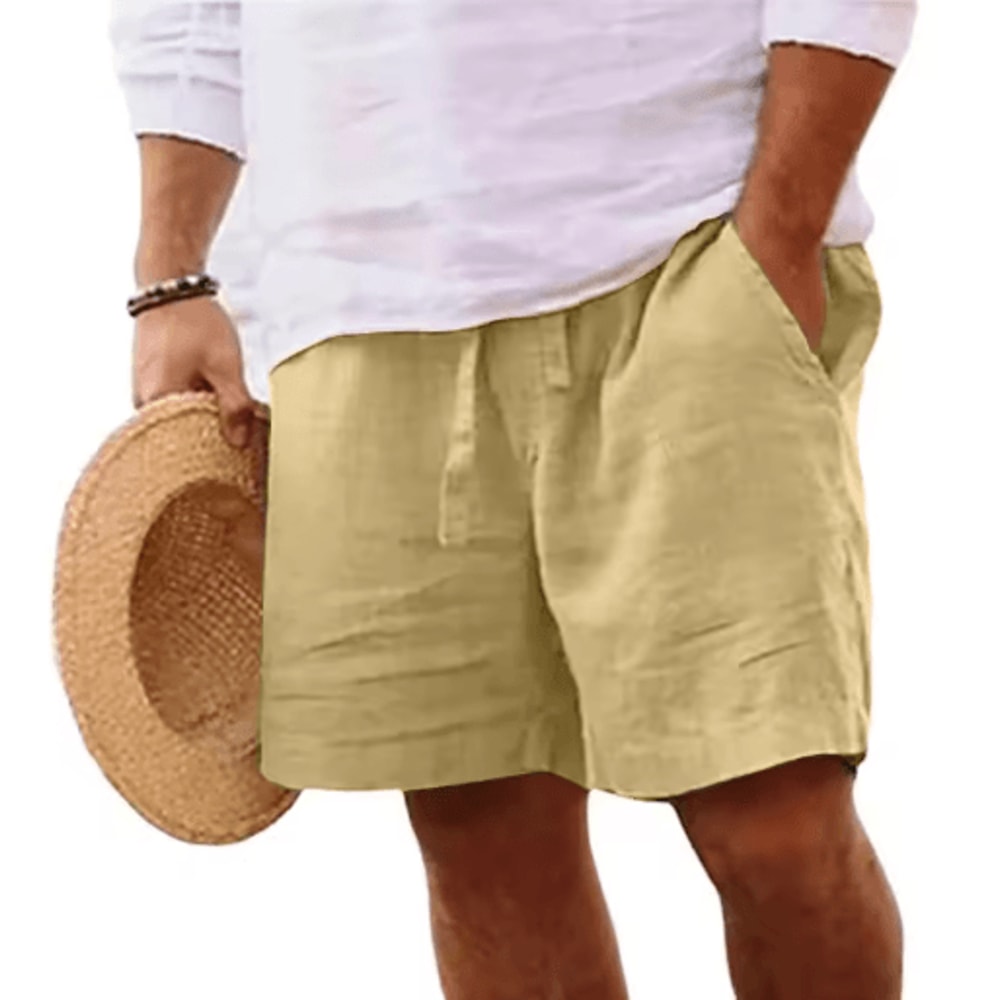 Mens Summer Linen Cotton Shorts Lightweight Breathable Gym And Beach Fitness Shorts 4
