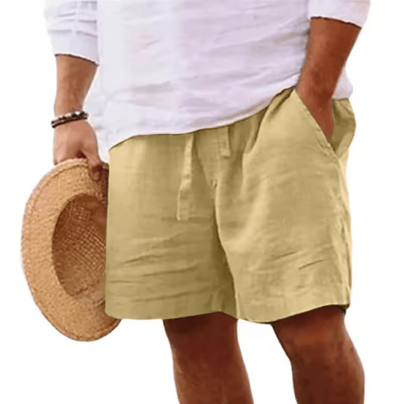 Mens Summer Linen Cotton Shorts Lightweight Breathable Gym And Beach Fitness Shorts 4