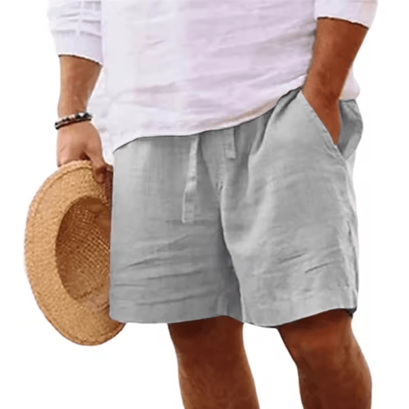 Mens Summer Linen Cotton Shorts Lightweight Breathable Gym And Beach Fitness Shorts 5