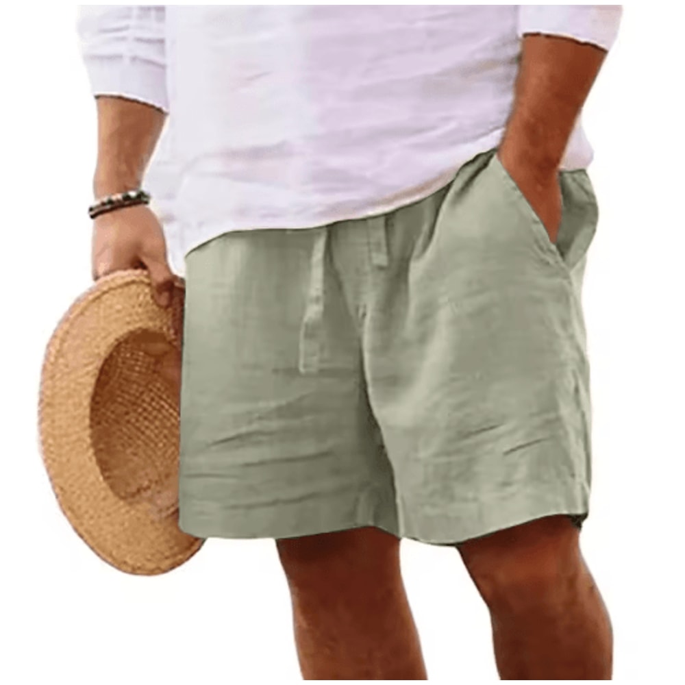 Mens Summer Linen Cotton Shorts Lightweight Breathable Gym And Beach Fitness Shorts 0