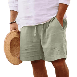 mens summer linen cotton shorts lightweight breathable gym and beach fitness shorts