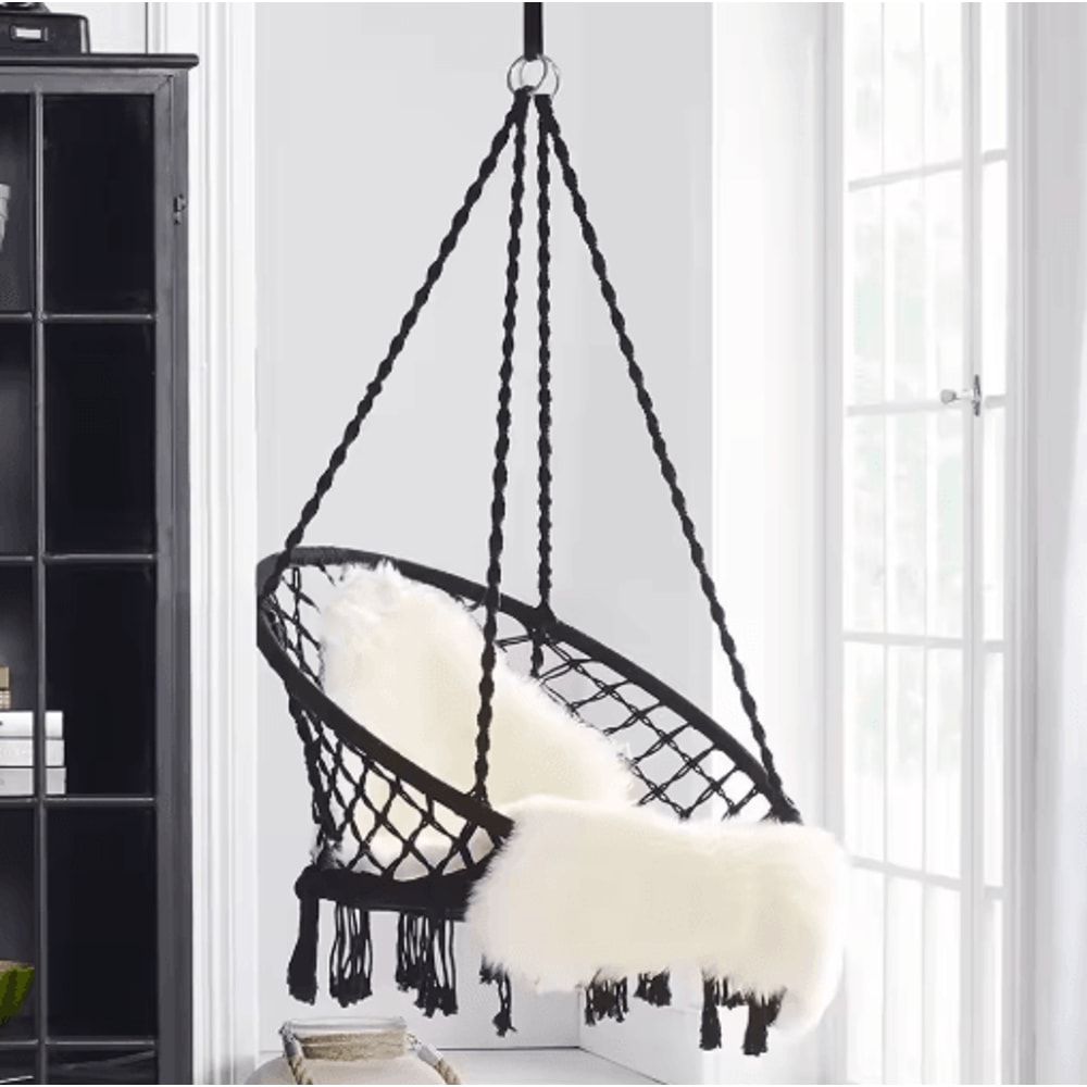 Hanging Cotton Rope Swing Chair With Cushion Indoor Hammock Chair With Hardware Kit 1