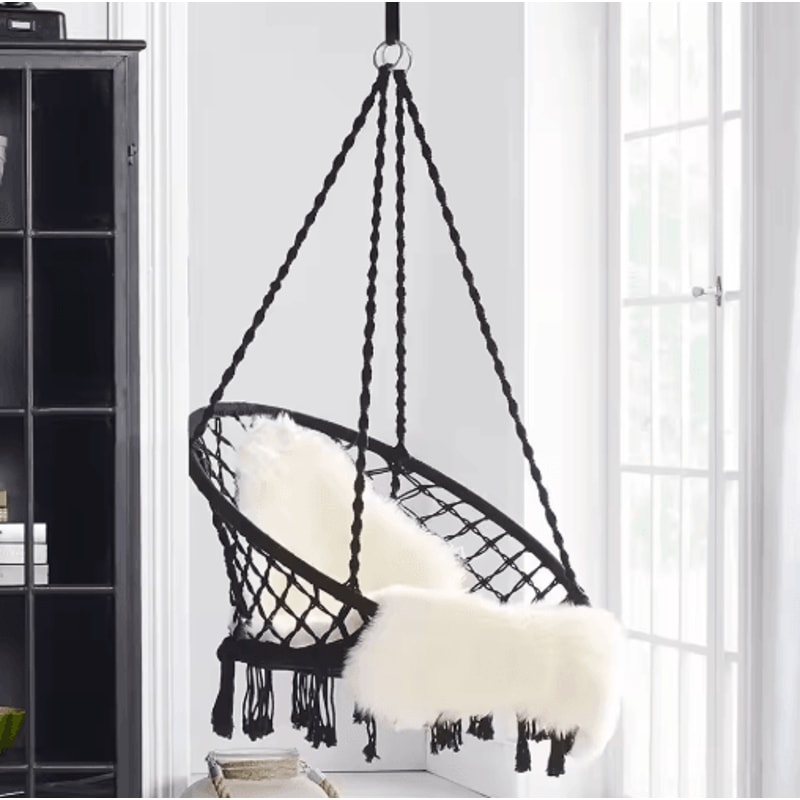 Hanging Cotton Rope Swing Chair With Cushion Indoor Hammock Chair With Hardware Kit 1