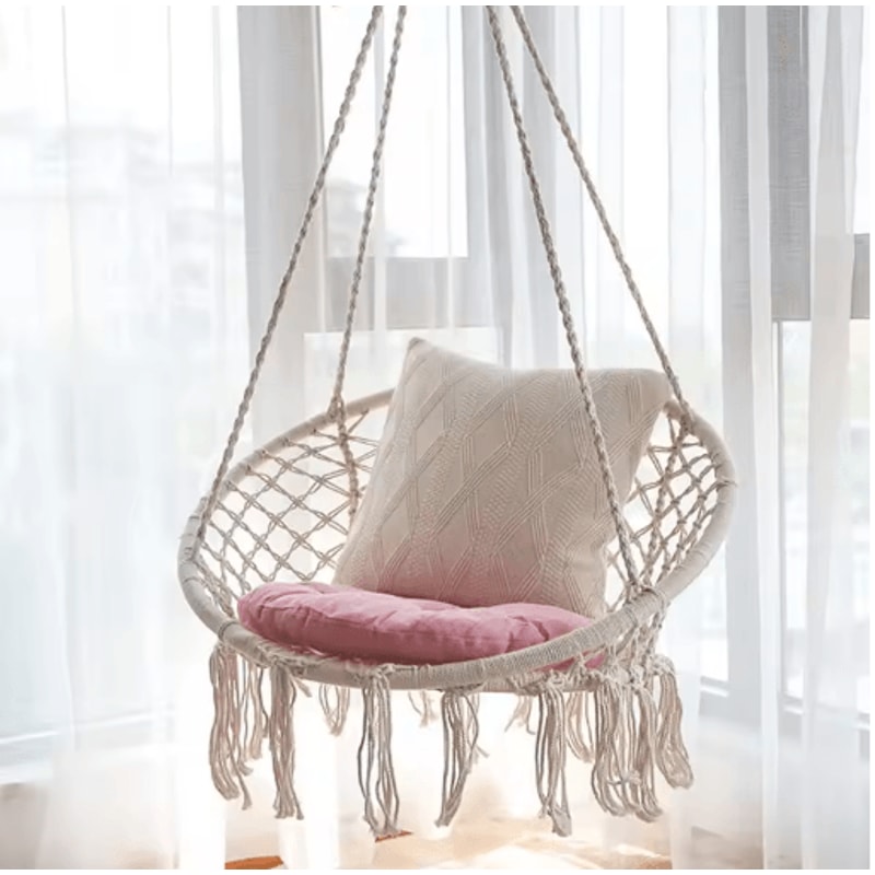 Hanging Cotton Rope Swing Chair With Cushion Indoor Hammock Chair With Hardware Kit 2