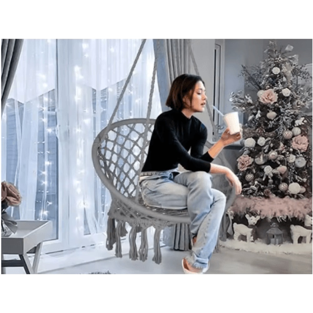 Hanging Cotton Rope Swing Chair With Cushion Indoor Hammock Chair With Hardware Kit 3