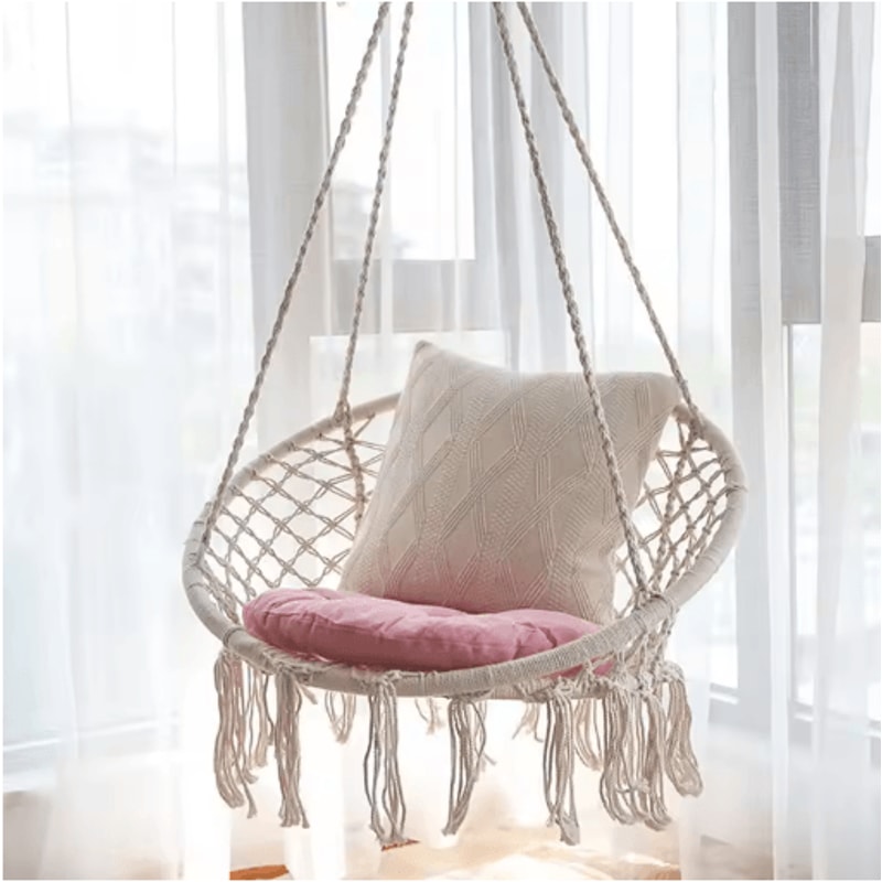 Hanging Cotton Rope Swing Chair With Cushion Indoor Hammock Chair With Hardware Kit 5
