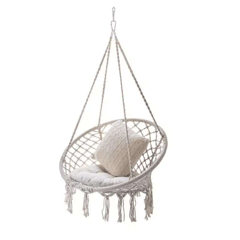 Hanging Cotton Rope Swing Chair With Cushion Indoor Hammock Chair With Hardware Kit 0