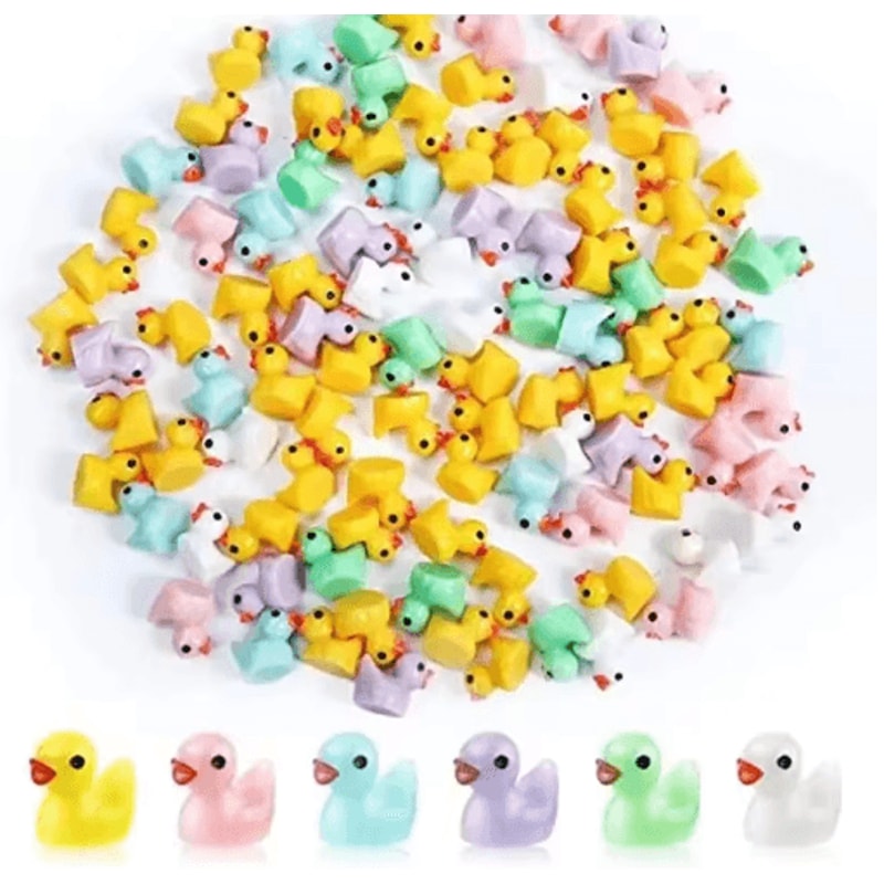 100PCS Miniature Resin Ducks 6 Color Mixed Tiny Duck Figurines For Aquarium Garden And DIY Decor 1