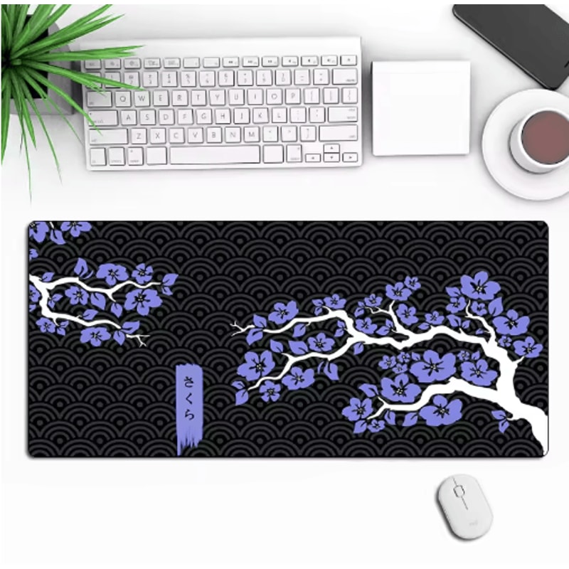 Sakura XXL Gaming Mouse Pad Purple Cherry Blossom XXXL Desk Mat 90x40cm For Keyboard And Mouse 0