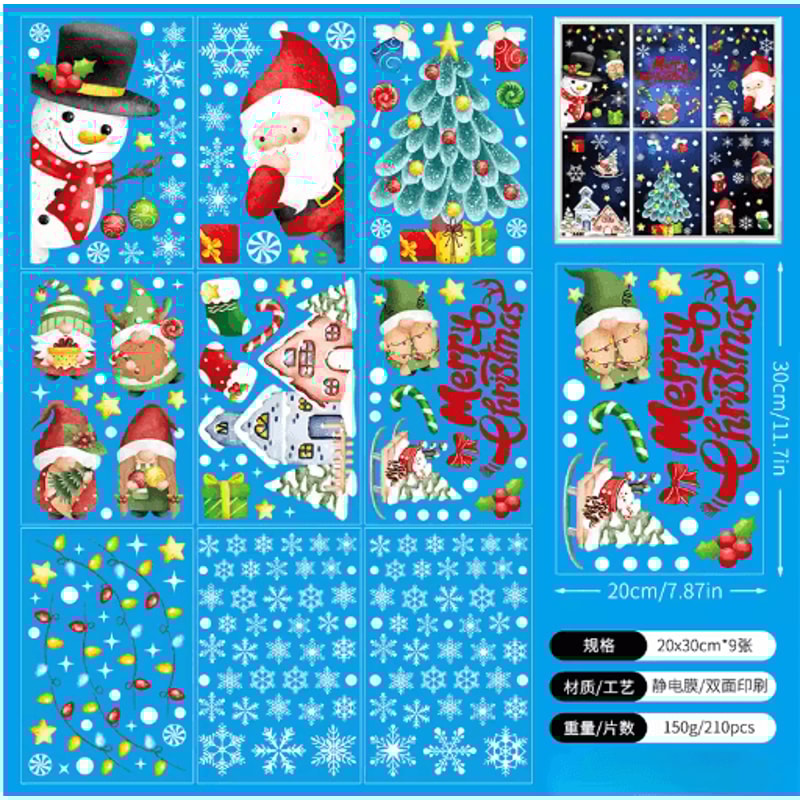 9PCS Snowflake Christmas Window Stickers Reindeer New Year Electrostatic White Holiday Decals 1