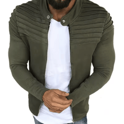 mens autumn sports casual jacket slim fit pleated stripe zip up cardigan coat