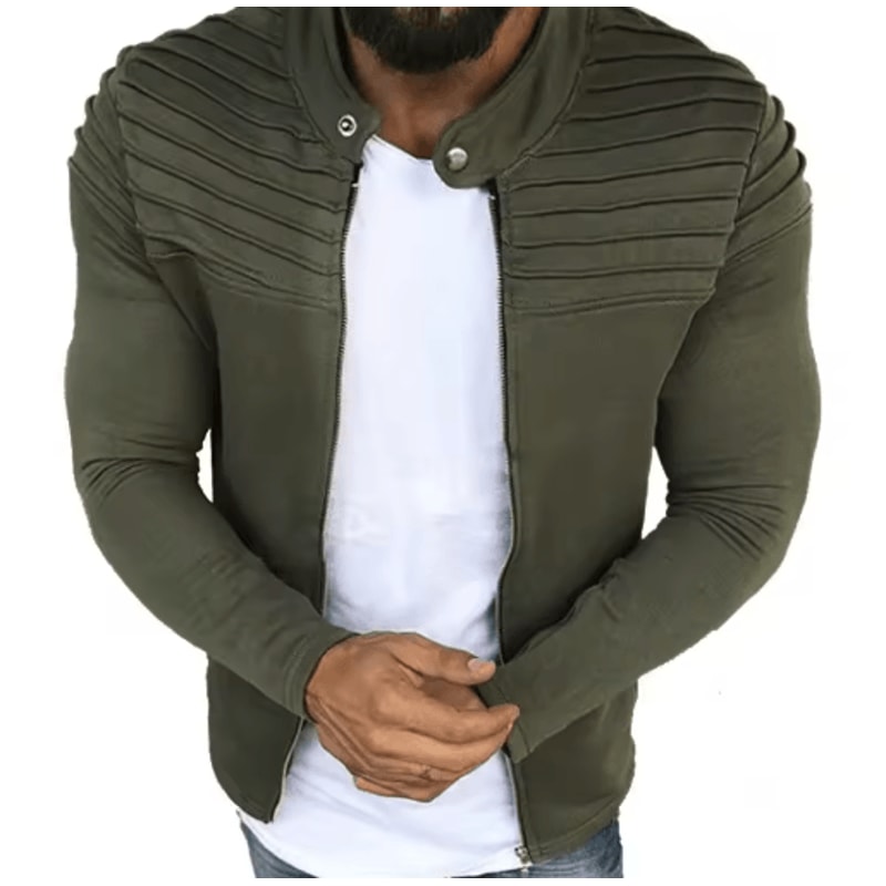 Mens Autumn Sports Casual Jacket Slim Fit Pleated Stripe Zip Up Cardigan Coat 0