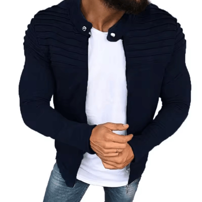 Mens Autumn Sports Casual Jacket Slim Fit Pleated Stripe Zip Up Cardigan Coat 1