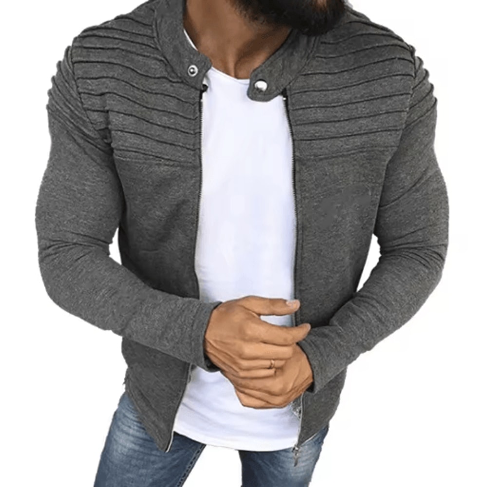 Mens Autumn Sports Casual Jacket Slim Fit Pleated Stripe Zip Up Cardigan Coat 3