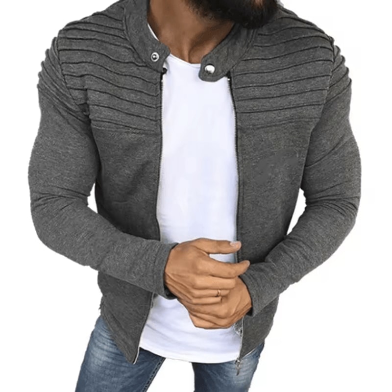 Mens Autumn Sports Casual Jacket Slim Fit Pleated Stripe Zip Up Cardigan Coat 3