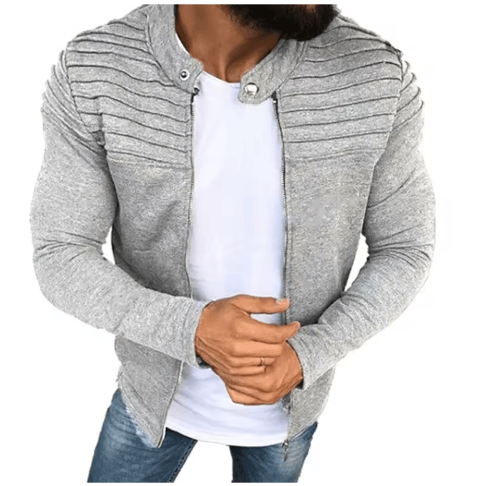 Mens Autumn Sports Casual Jacket Slim Fit Pleated Stripe Zip Up Cardigan Coat 4