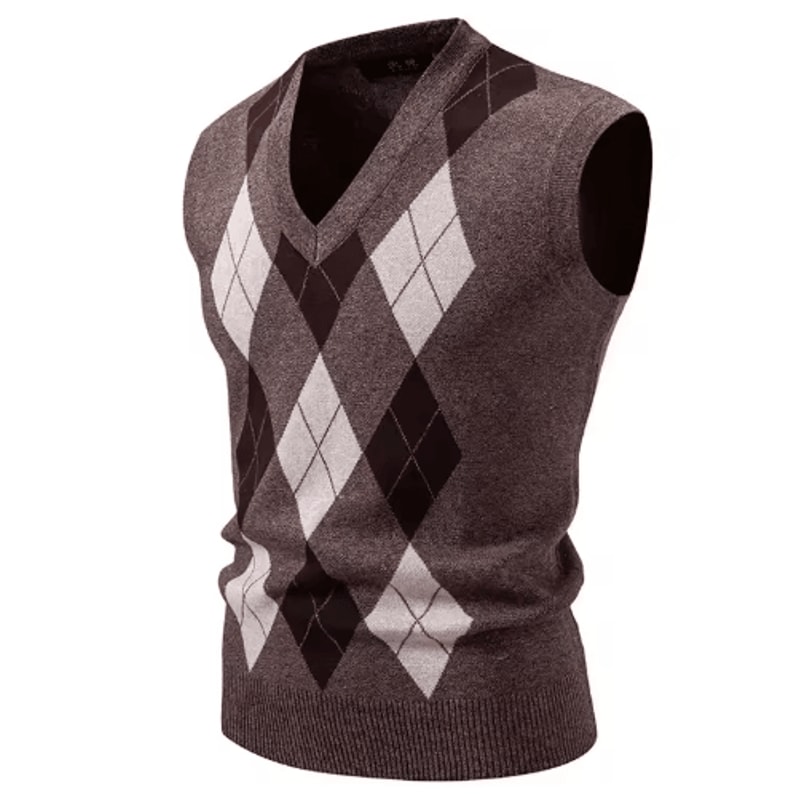 Mens Argyle Knit Vest V Neck Sleeveless Slim Fit Pullover Sweater 2