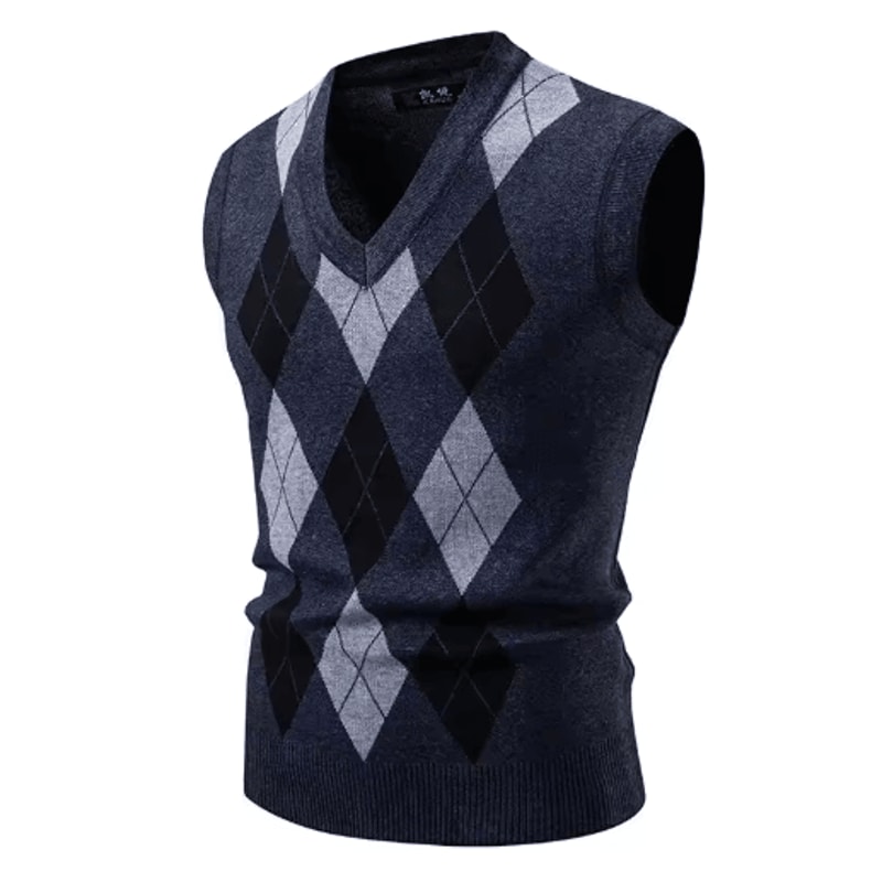 Mens Argyle Knit Vest V Neck Sleeveless Slim Fit Pullover Sweater 3