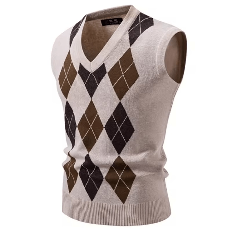 Mens Argyle Knit Vest V Neck Sleeveless Slim Fit Pullover Sweater 4