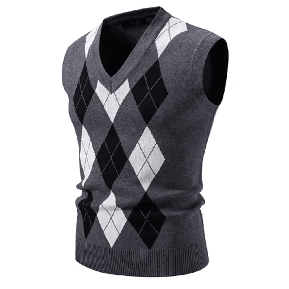 Mens Argyle Knit Vest V Neck Sleeveless Slim Fit Pullover Sweater 5