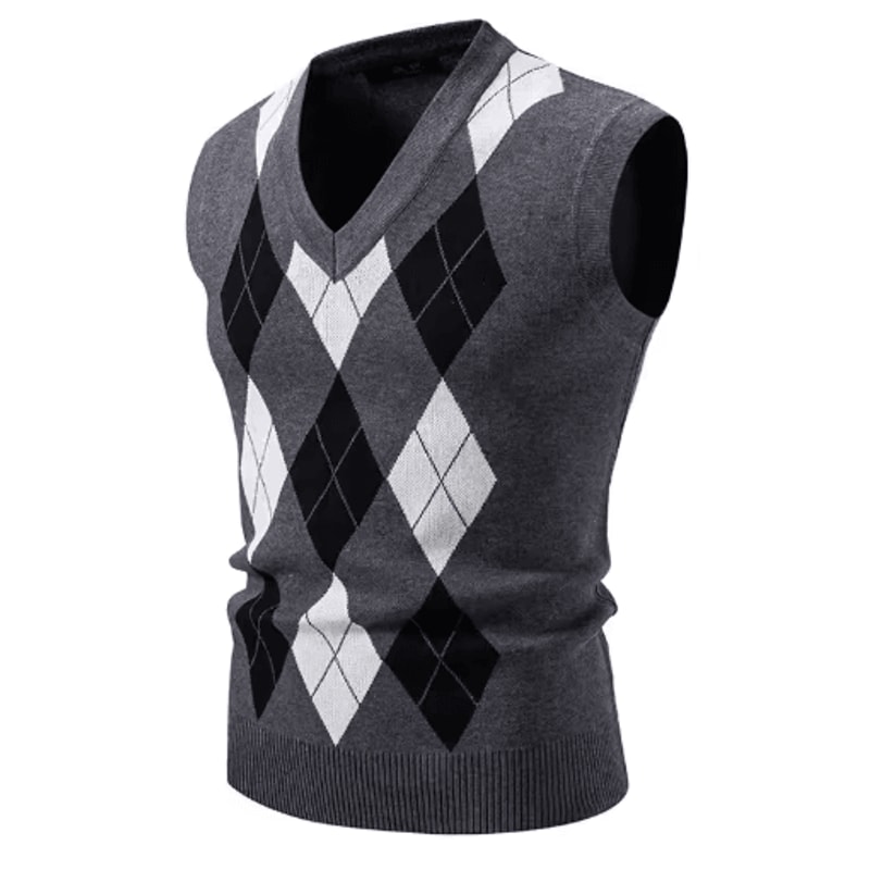 Mens Argyle Knit Vest V Neck Sleeveless Slim Fit Pullover Sweater 5