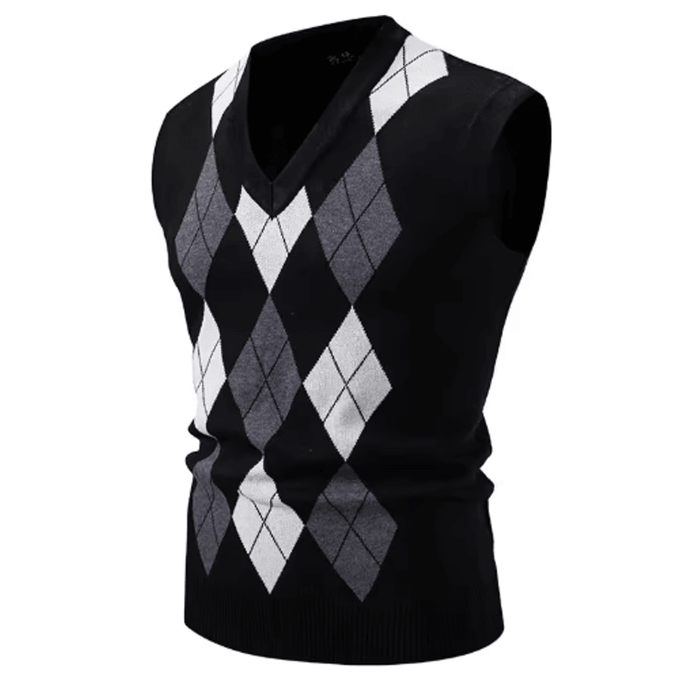 Mens Argyle Knit Vest V Neck Sleeveless Slim Fit Pullover Sweater 6