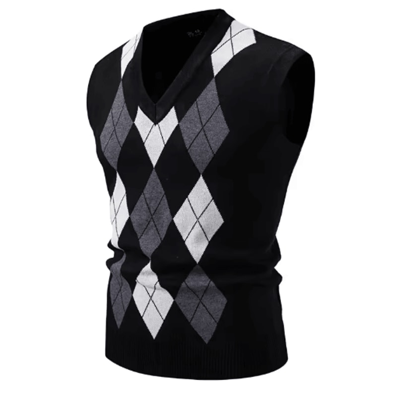 Mens Argyle Knit Vest V Neck Sleeveless Slim Fit Pullover Sweater 6