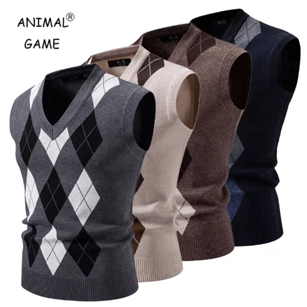 Mens Argyle Knit Vest V Neck Sleeveless Slim Fit Pullover Sweater 0