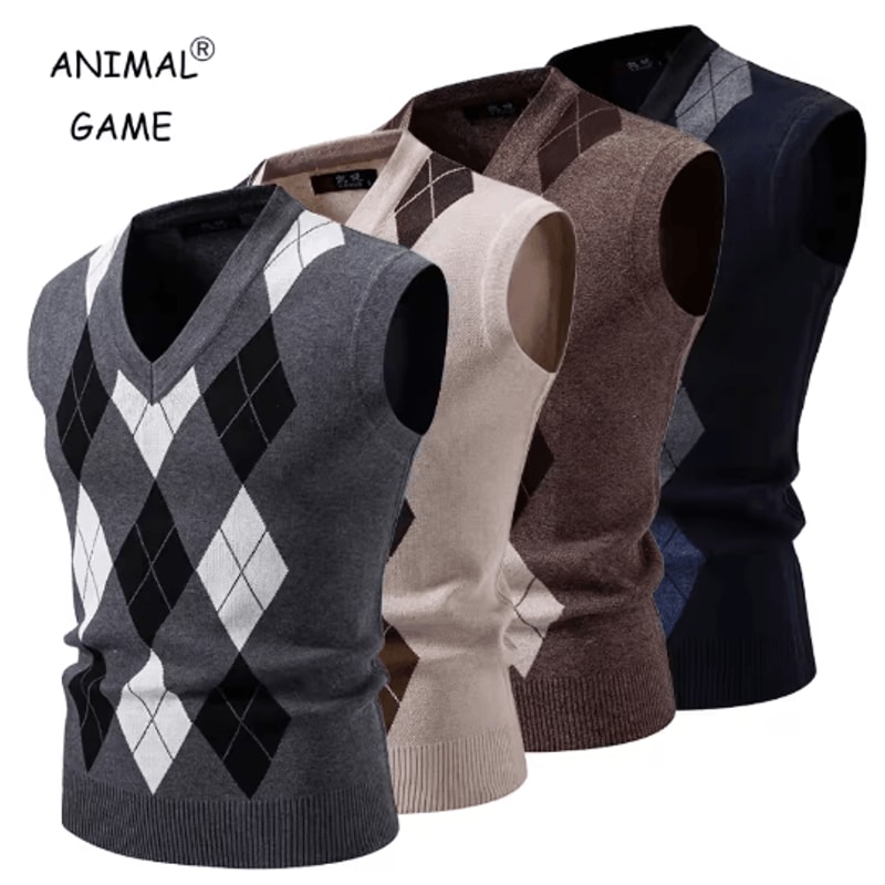 Mens Argyle Knit Vest V Neck Sleeveless Slim Fit Pullover Sweater 0