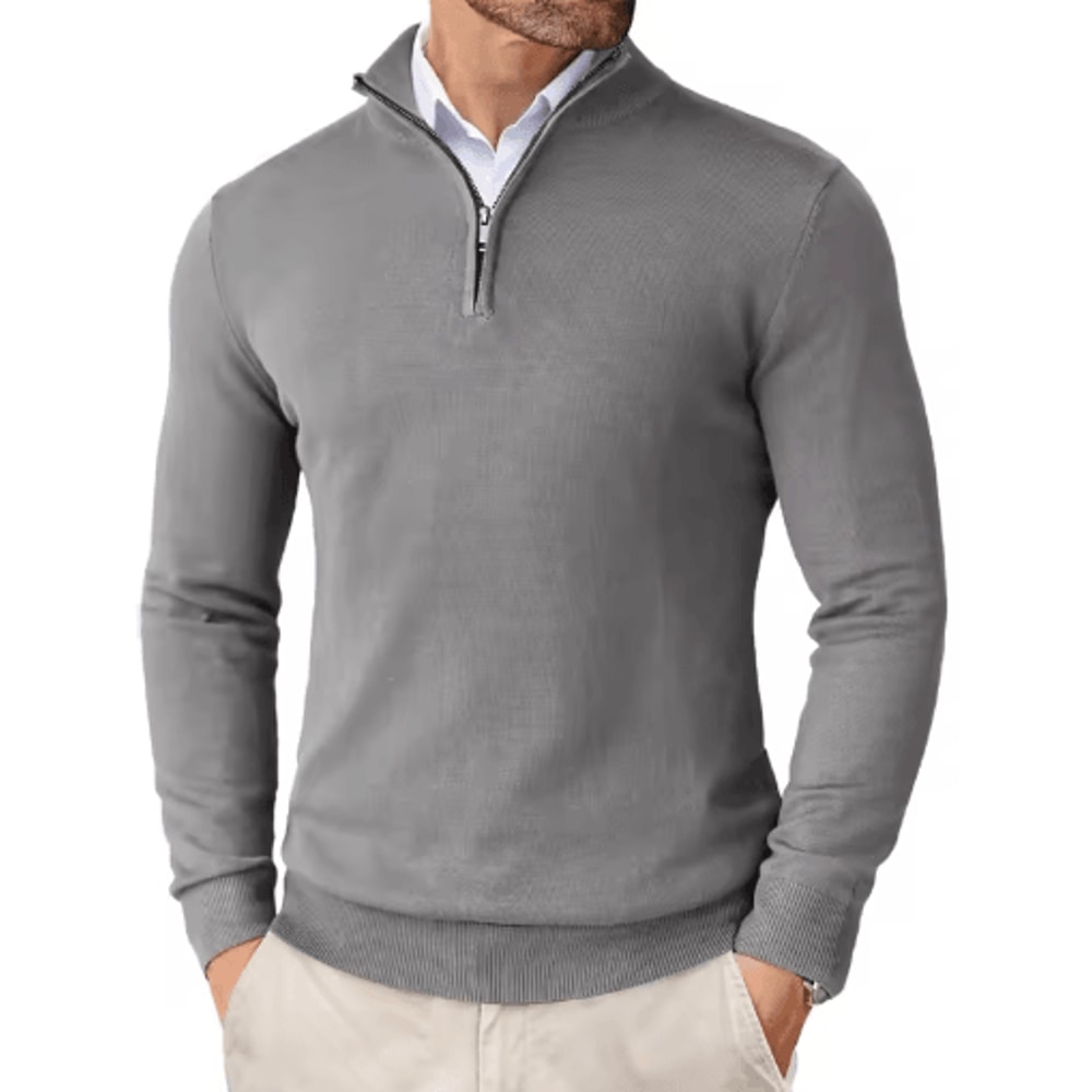 Mens Quarter Zip Knit Sweater Slim Fit Lightweight Mock Neck Pullover 1
