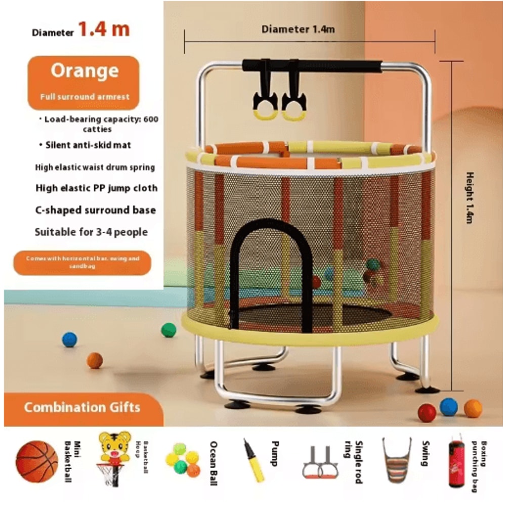 Kids Indoor Bouncy Trampoline Baby Fitness Jumper With Safety Net And Thick Steel Frame 3