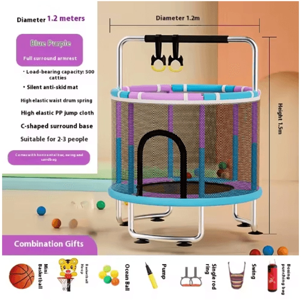 Kids Indoor Bouncy Trampoline Baby Fitness Jumper With Safety Net And Thick Steel Frame 9