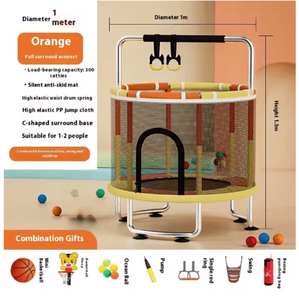 Kids Indoor Bouncy Trampoline Baby Fitness Jumper With Safety Net And Thick Steel Frame 11