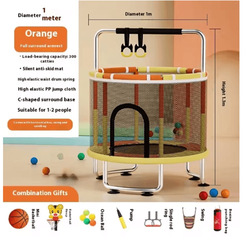 Kids Indoor Bouncy Trampoline Baby Fitness Jumper With Safety Net And Thick Steel Frame 11