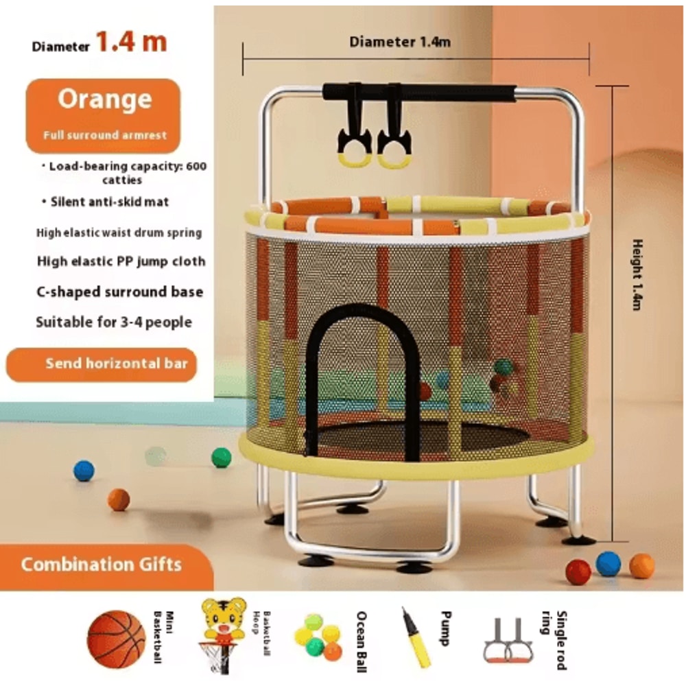 Kids Indoor Bouncy Trampoline Baby Fitness Jumper With Safety Net And Thick Steel Frame 13