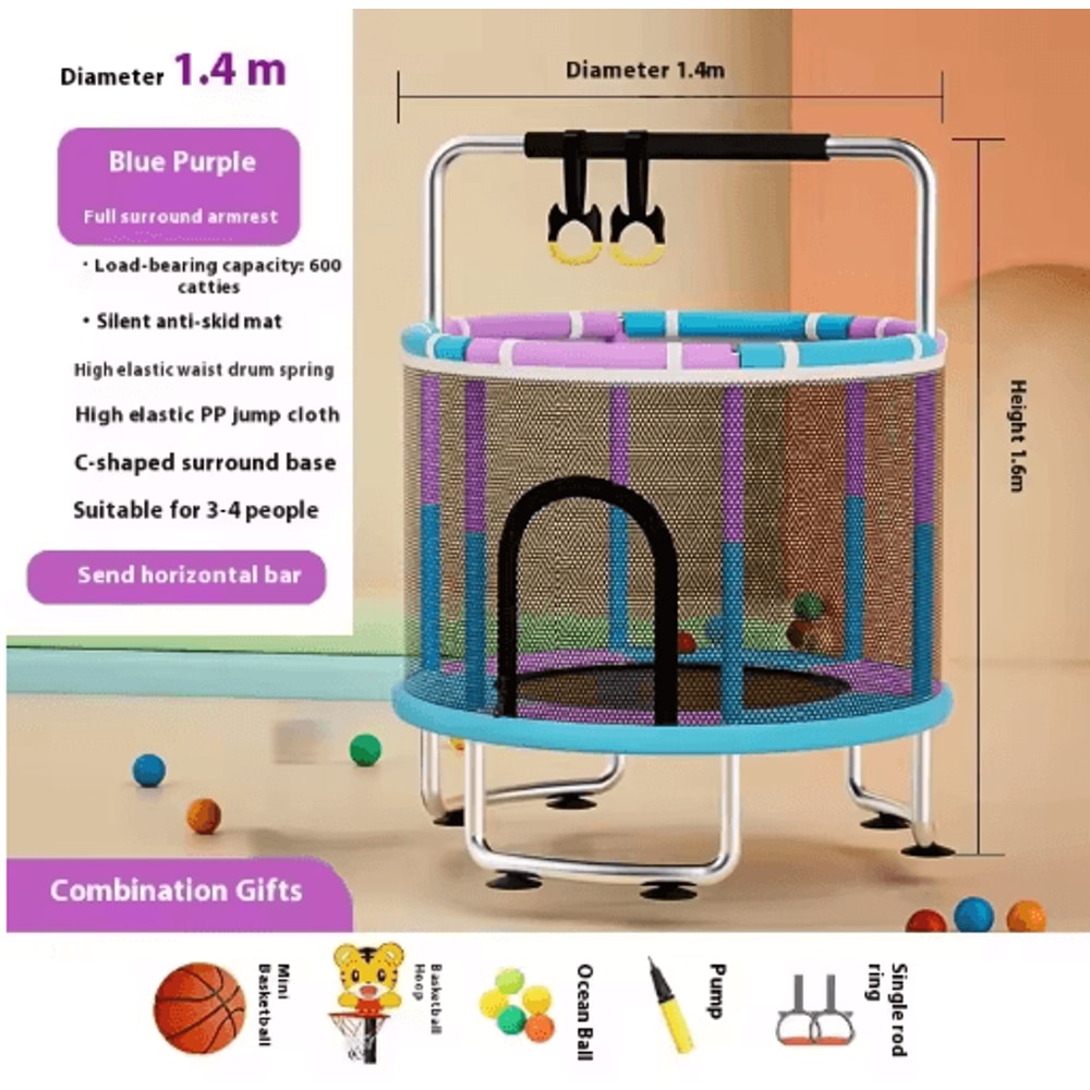 Kids Indoor Bouncy Trampoline Baby Fitness Jumper With Safety Net And Thick Steel Frame 7