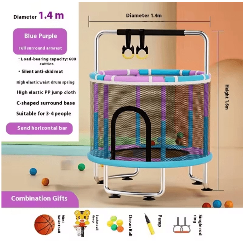 Kids Indoor Bouncy Trampoline Baby Fitness Jumper With Safety Net And Thick Steel Frame 7