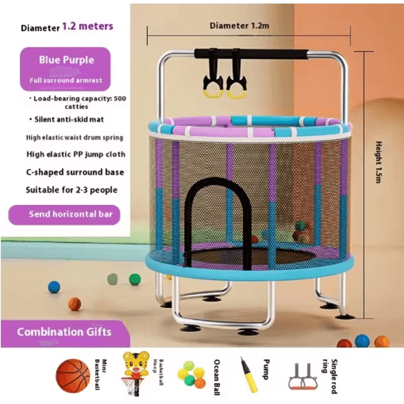 Kids Indoor Bouncy Trampoline Baby Fitness Jumper With Safety Net And Thick Steel Frame 5