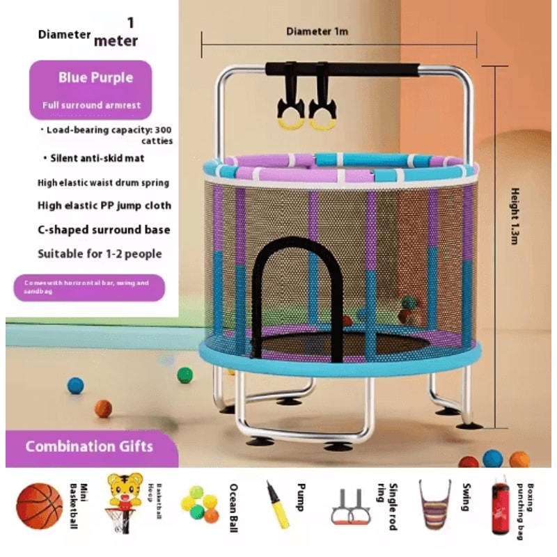 Kids Indoor Bouncy Trampoline Baby Fitness Jumper With Safety Net And Thick Steel Frame 14