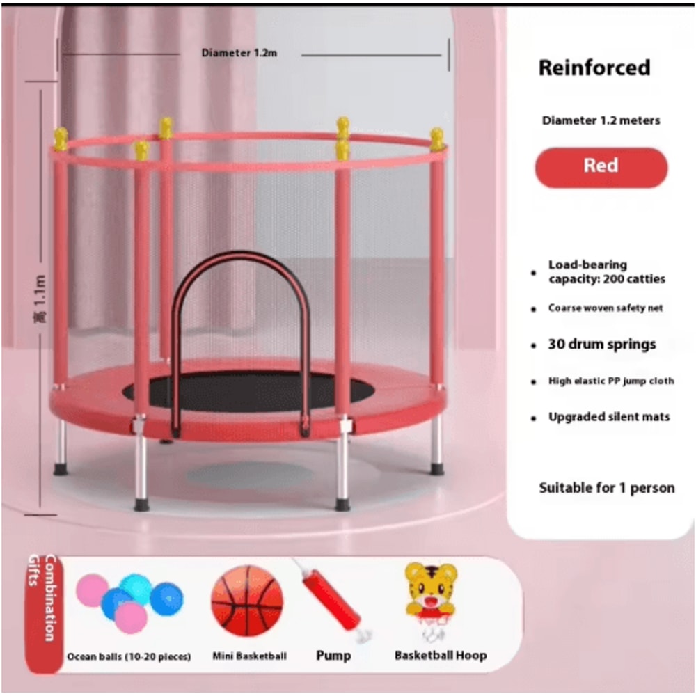 Kids Indoor Bouncy Trampoline Baby Fitness Jumper With Safety Net And Thick Steel Frame 6