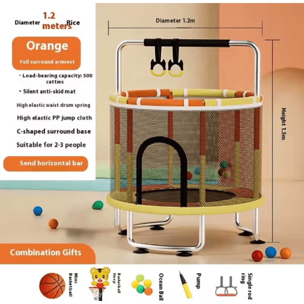 Kids Indoor Bouncy Trampoline Baby Fitness Jumper With Safety Net And Thick Steel Frame 15