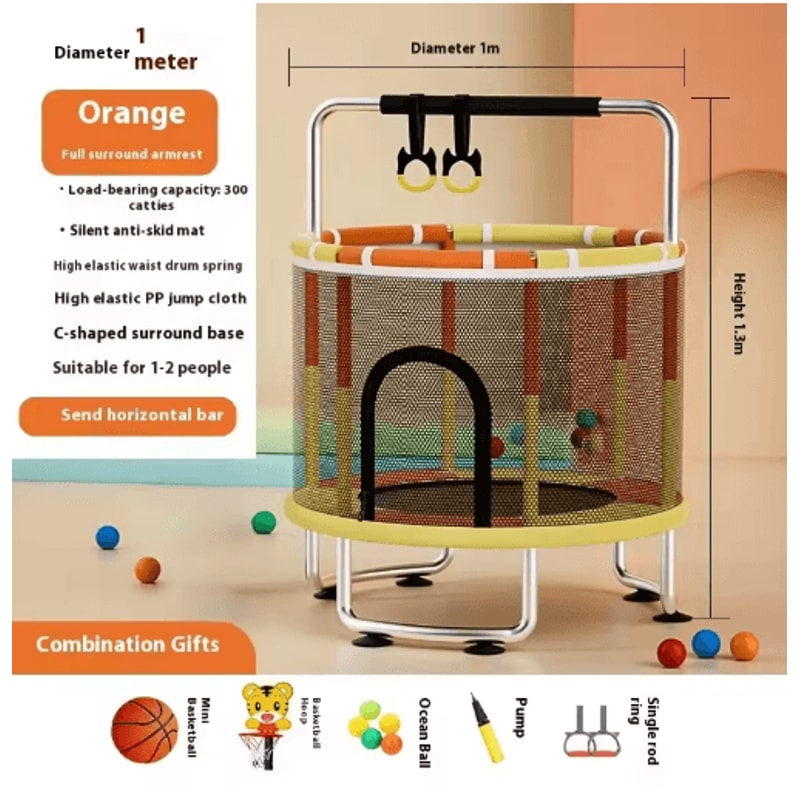 Kids Indoor Bouncy Trampoline Baby Fitness Jumper With Safety Net And Thick Steel Frame 17