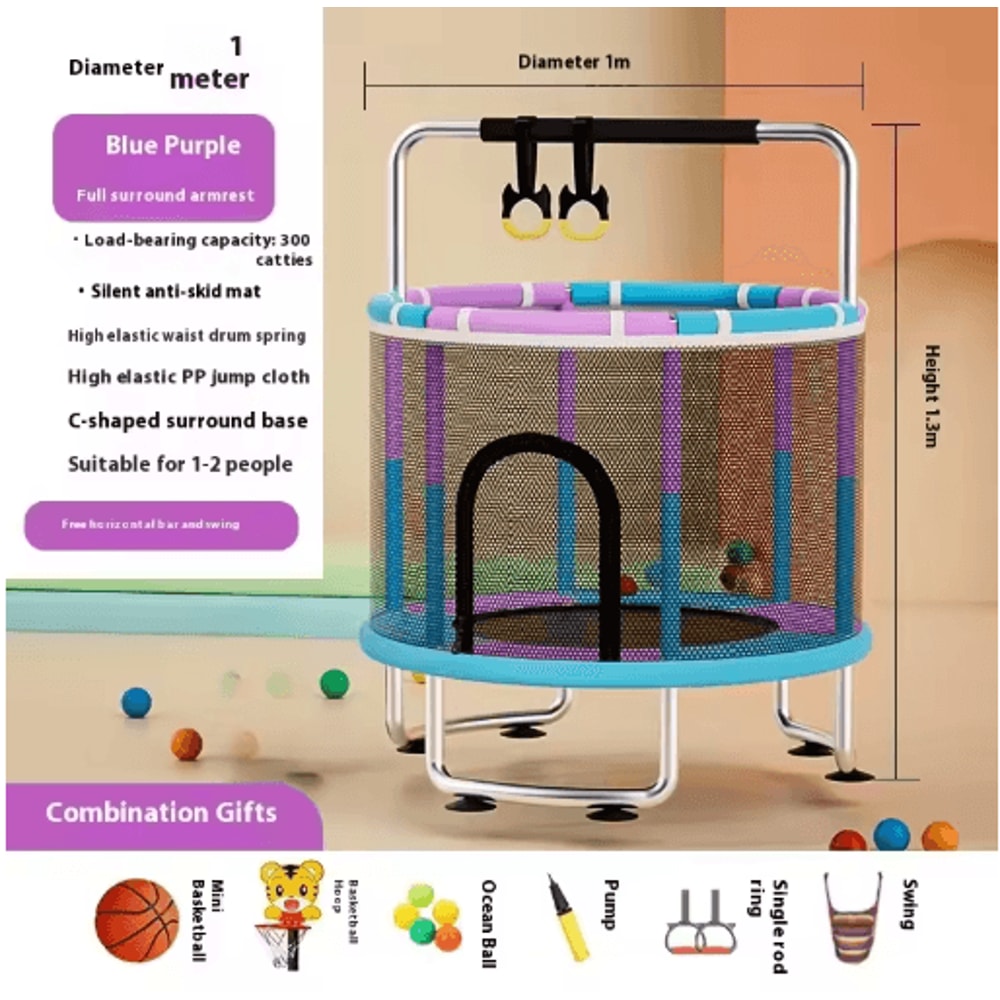 Kids Indoor Bouncy Trampoline Baby Fitness Jumper With Safety Net And Thick Steel Frame 21