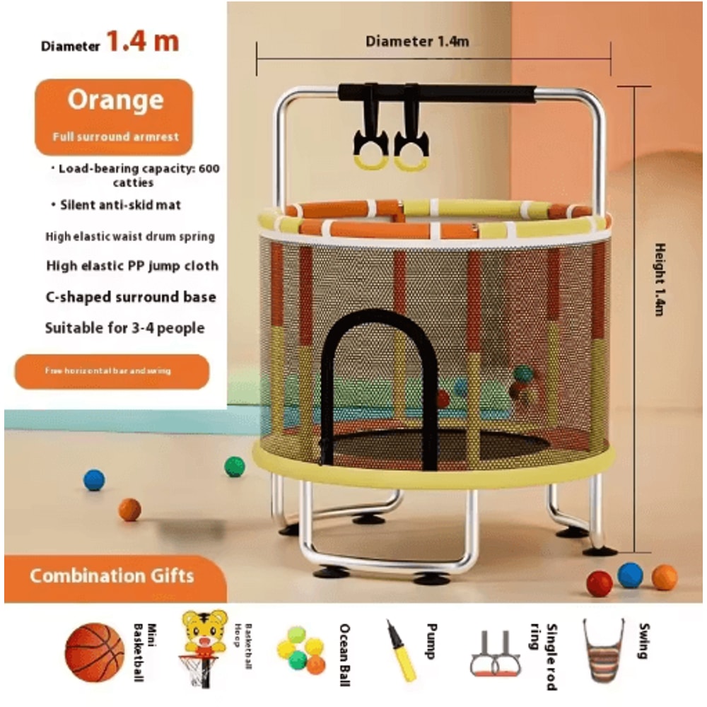 Kids Indoor Bouncy Trampoline Baby Fitness Jumper With Safety Net And Thick Steel Frame 22