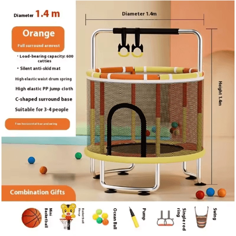 Kids Indoor Bouncy Trampoline Baby Fitness Jumper With Safety Net And Thick Steel Frame 22