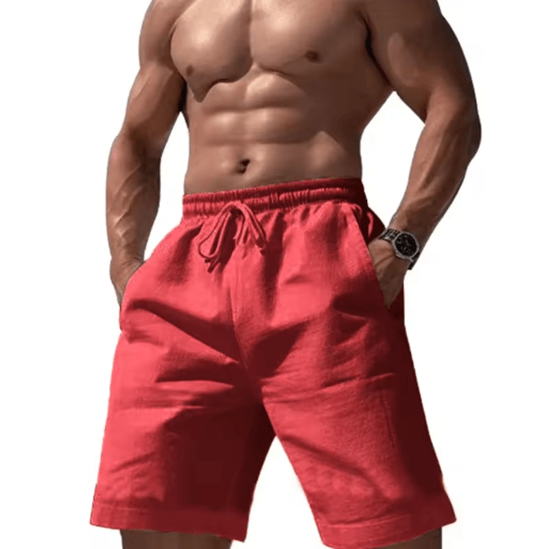 Mens Linen Cotton Elastic Waist Shorts Lightweight Summer Jogging And Basketball Wear 1