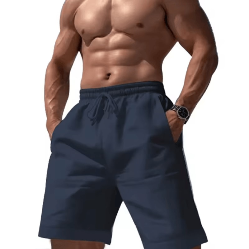 Mens Linen Cotton Elastic Waist Shorts Lightweight Summer Jogging And Basketball Wear 5